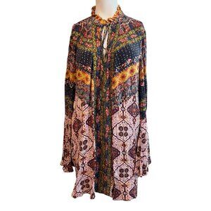 Umgee Multi-Color Boho Mini Dress - Navy, Mustard, Pink